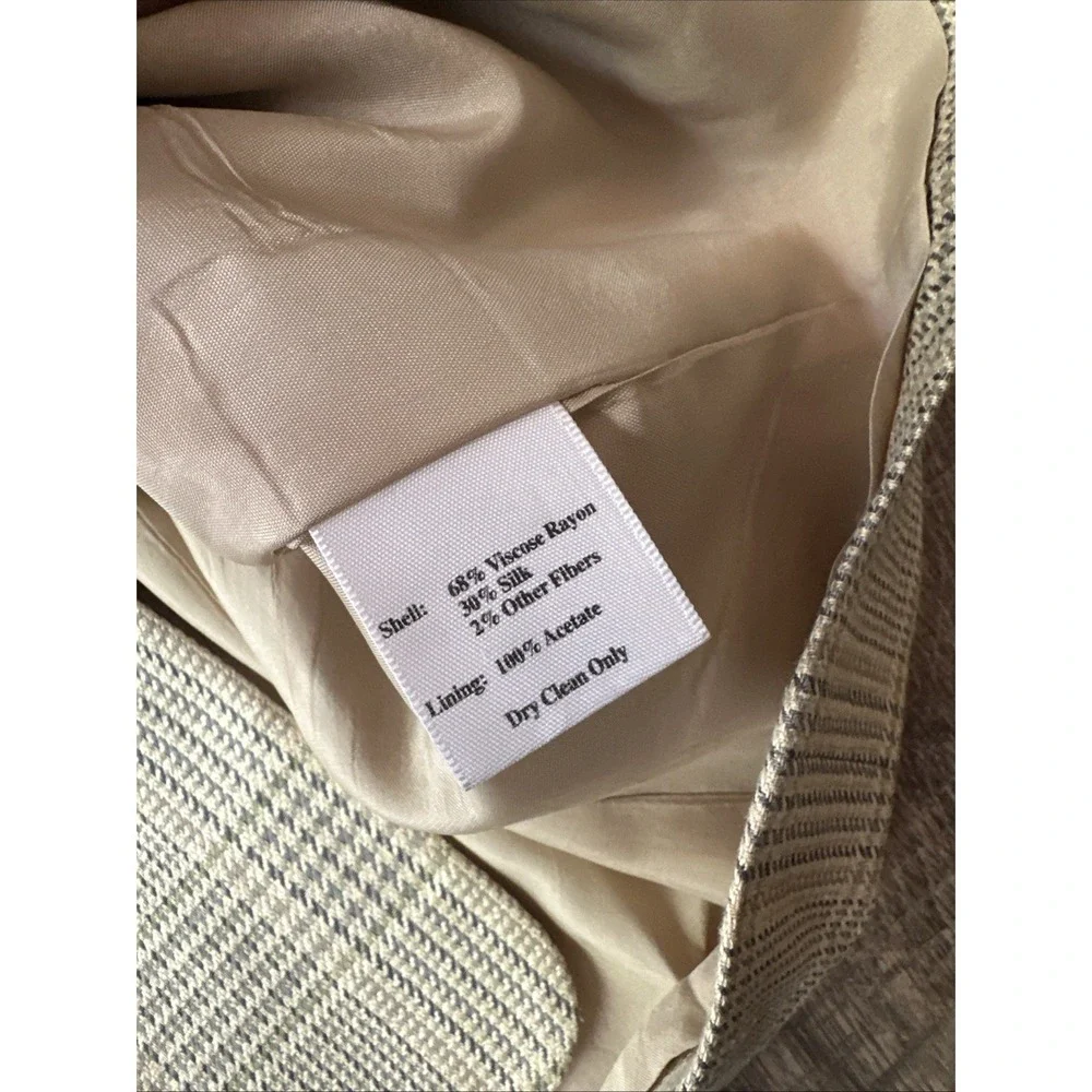 Vintage Talbots Blazer Womens Size 10 Beige Plaid Button Lined Silk Blend USA